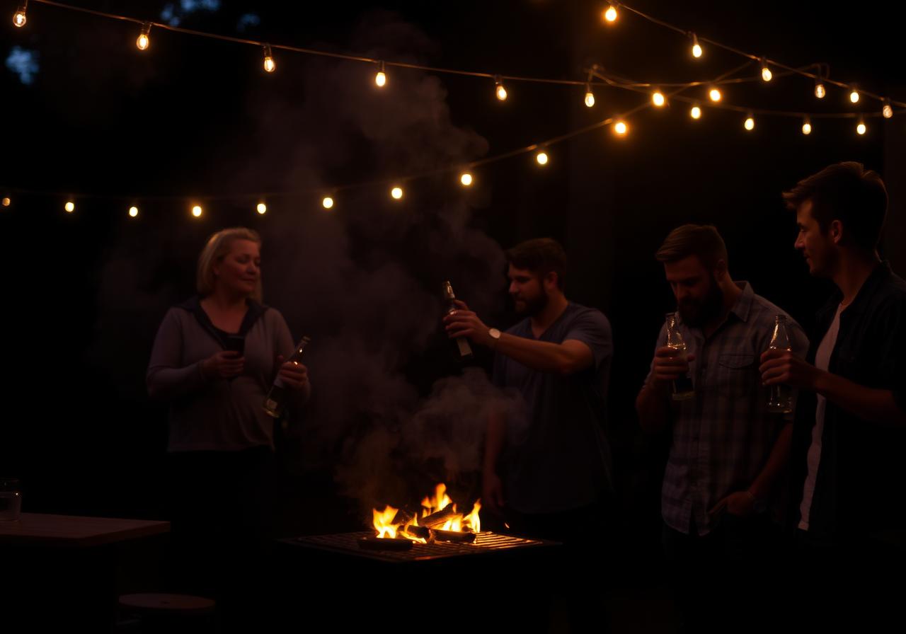 Backyard BBQ at night